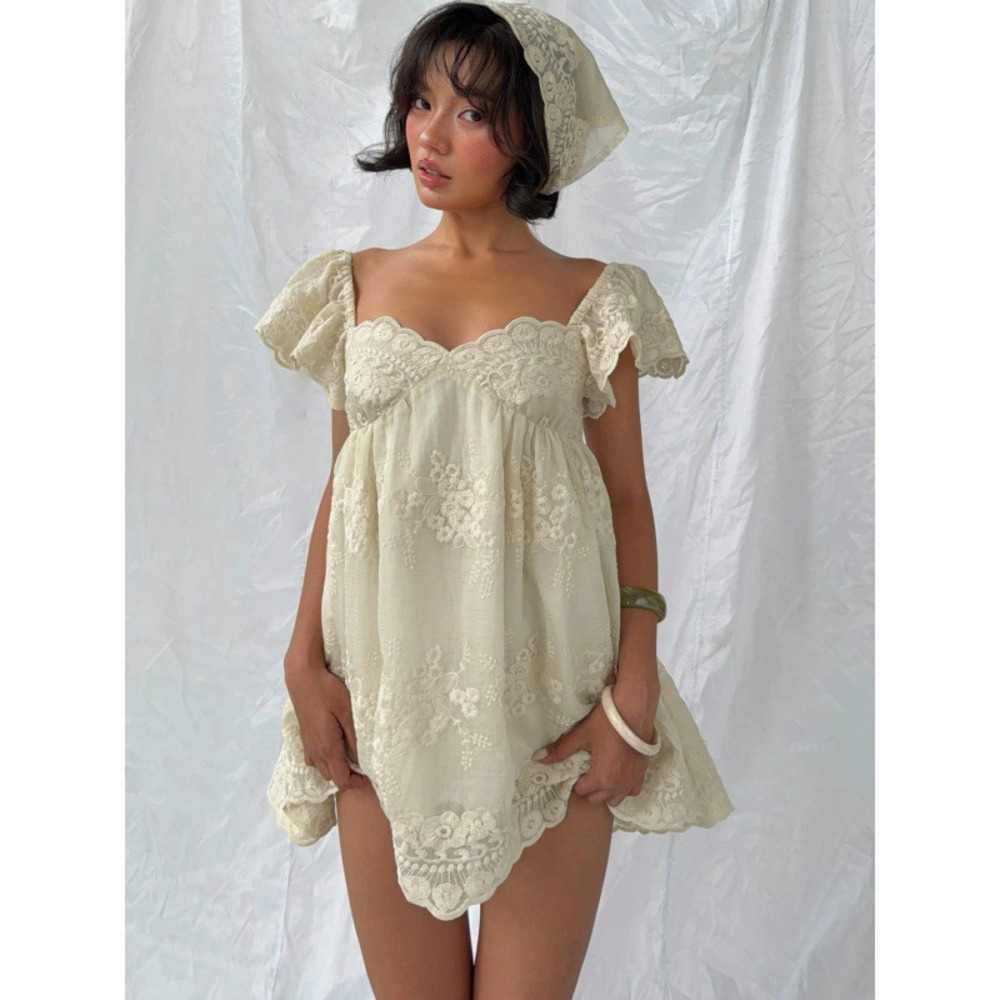 Zara Vintage Lace Embroidered Loose Puff Sleeve Summer Dress
